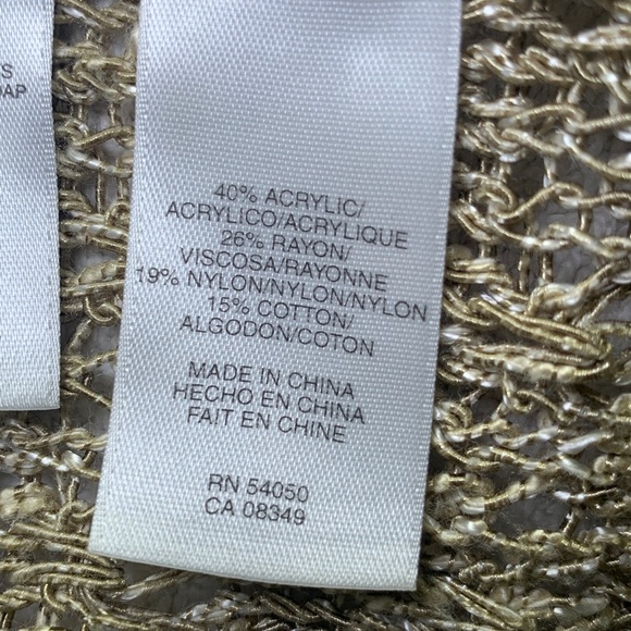 Jones New York crochet/ loose knit open front shirt sleeved cardigan tan size XS - Picture 5 of 7